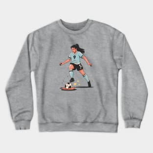 90s Nostalgia Minimalist Girl Kicking Football | Women's Soccer Enthusiast Design Crewneck Sweatshirt